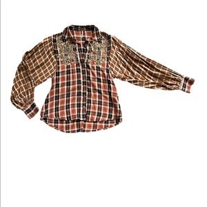 Free People Sequin plaid shirt size xs